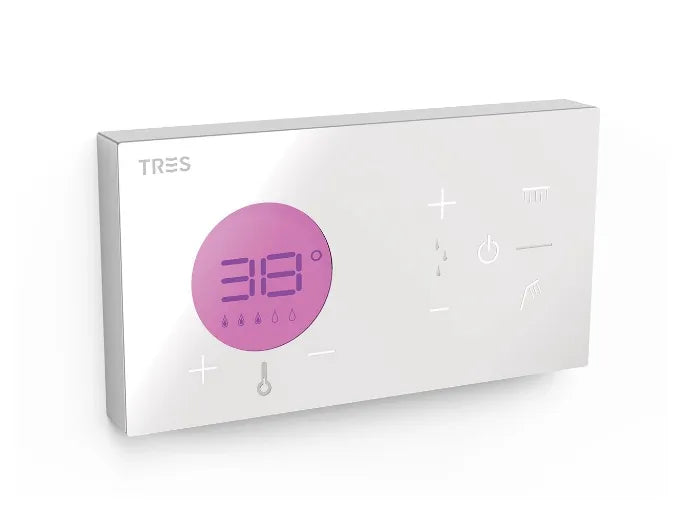 Kit de grifo de ducha con panel termostático y electrónico Shower Technology Blue Edition TRES 1