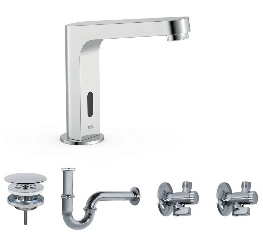 Kit de grifo electrónico con sensor infrarrojo y agua premezclada con acabado cromado Tempo Basic TRES 0