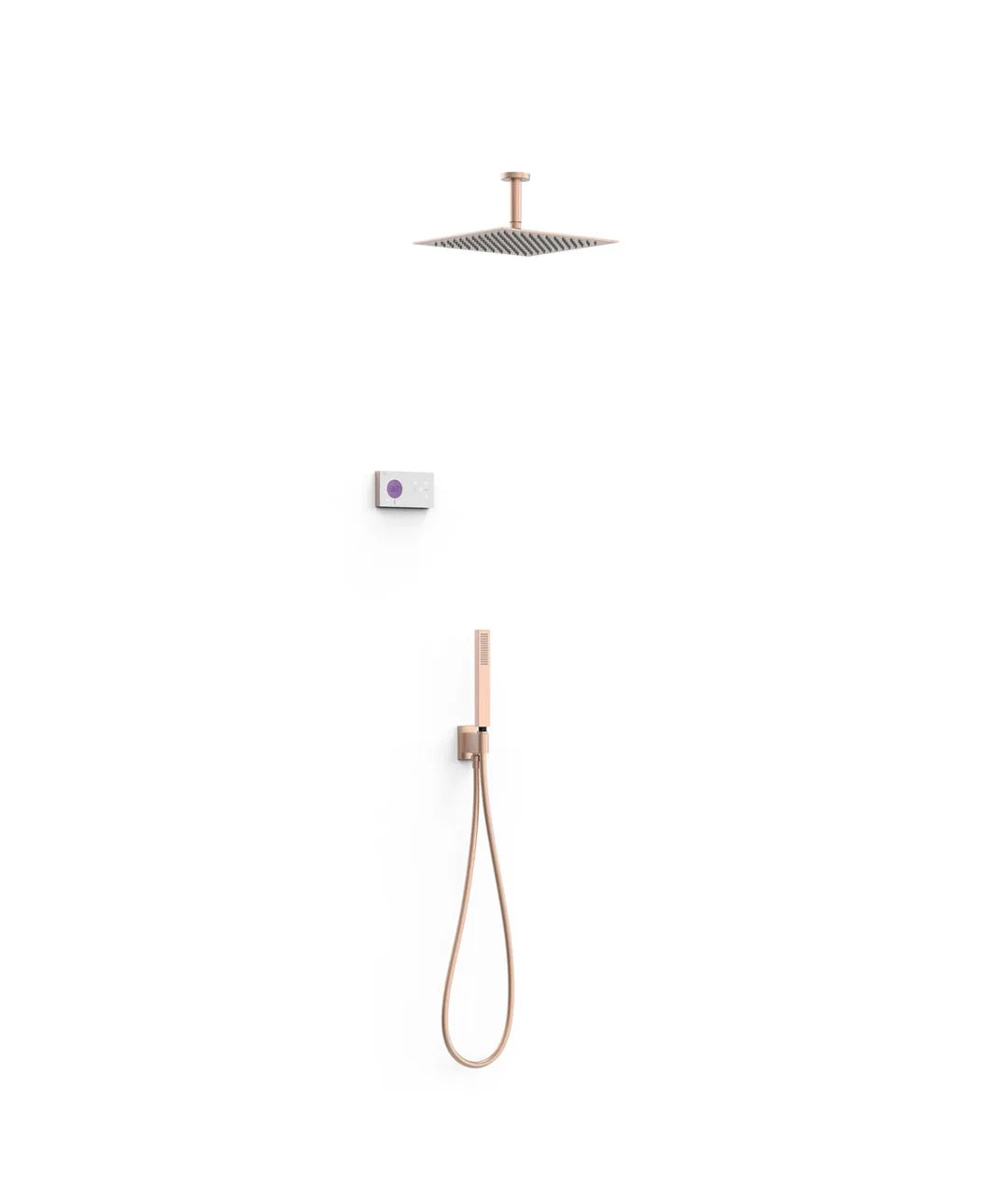 Kit de grifo electrónico termostático con rociador cuadrado acabado oro rosa mate SHOWER TECHNOLOGY TRES 0