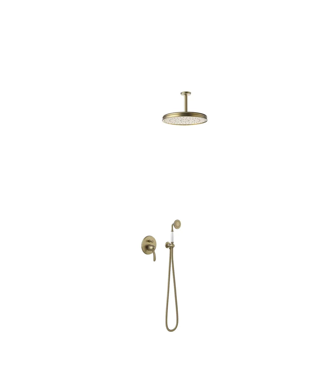 Kit de grifo monomando para ducha con inversor y brazo a techo acabado latón viejo mate Tres Clasic Tres 0