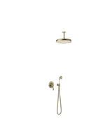 Kit de grifo monomando para ducha con inversor y brazo a techo acabado latón viejo mate Tres Clasic Tres