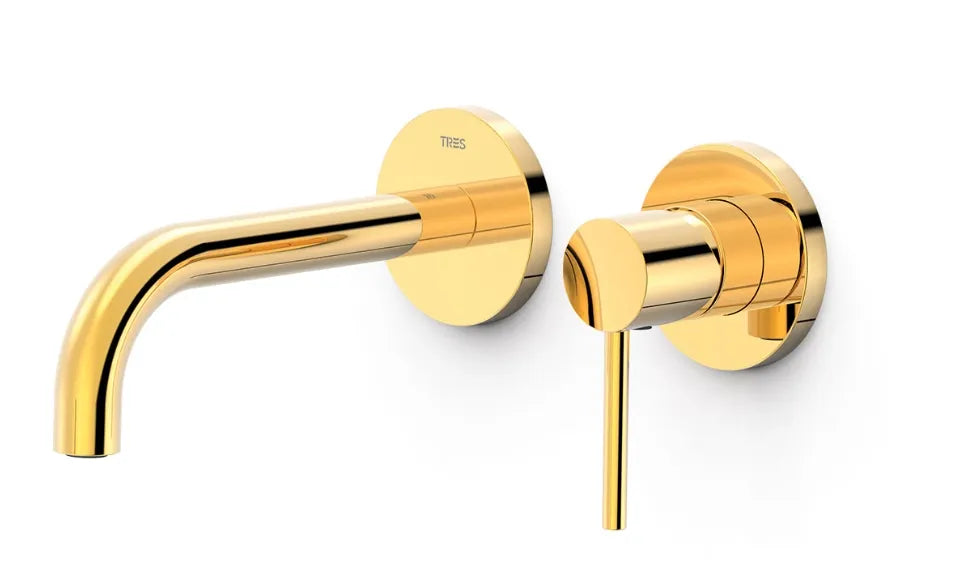 Kit de grifo para lavabo monomando empotrado con amortiguadores acústicos acabado dorado Study Tres 0