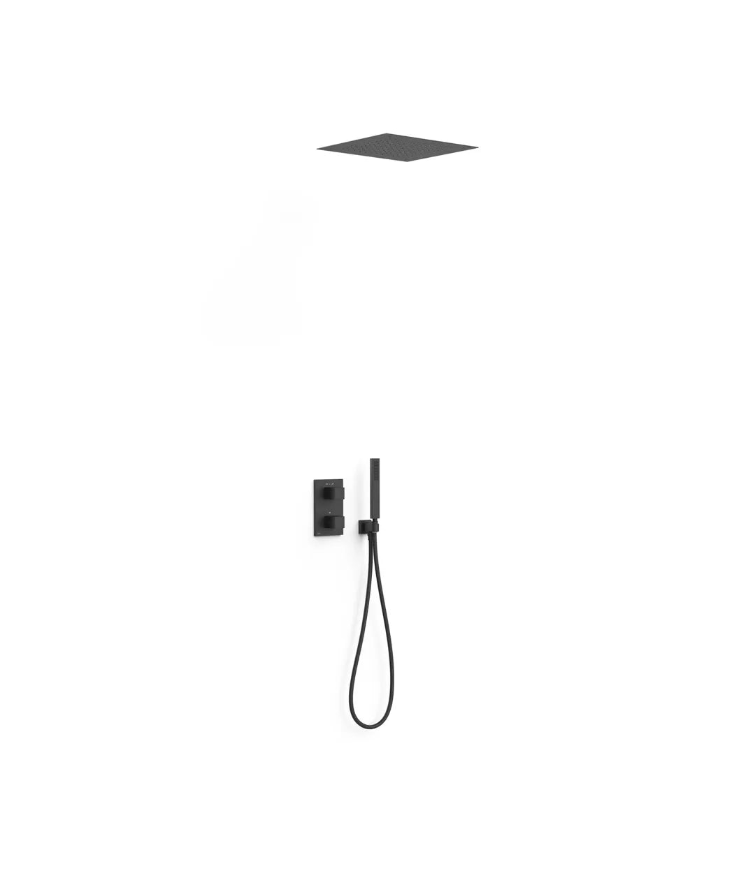 Kit de grifo termostático con ducha de mano y rociador empotrado acabado negro mate Therm-box TRES 0