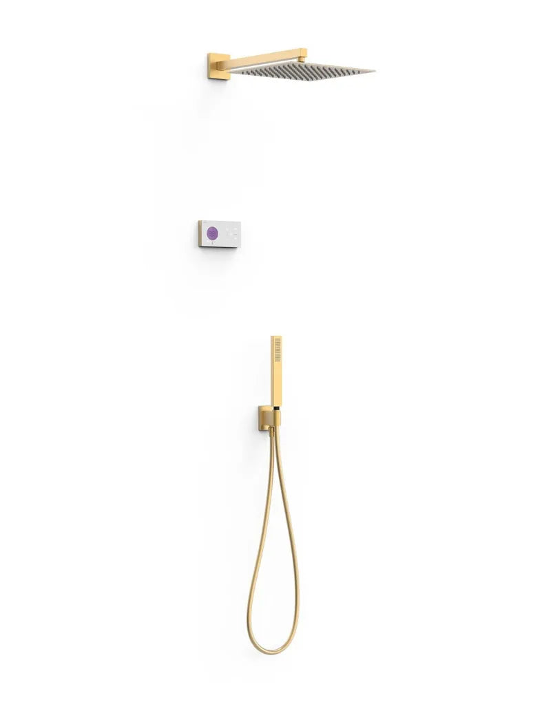 Kit de grifo termostático de dos vías en latón y acero inoxidable con acabado oro mate SHOWER TECHNOLOGY TRES 0