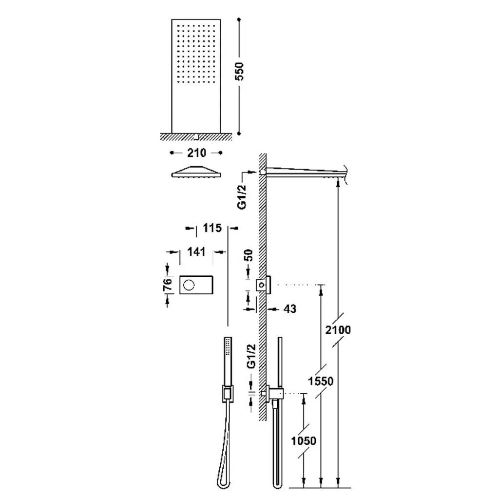 Kit de grifo termostático electrónico de latón y acero inoxidable con acabado oro mate SHOWER TECHNOLOGY TRES 1