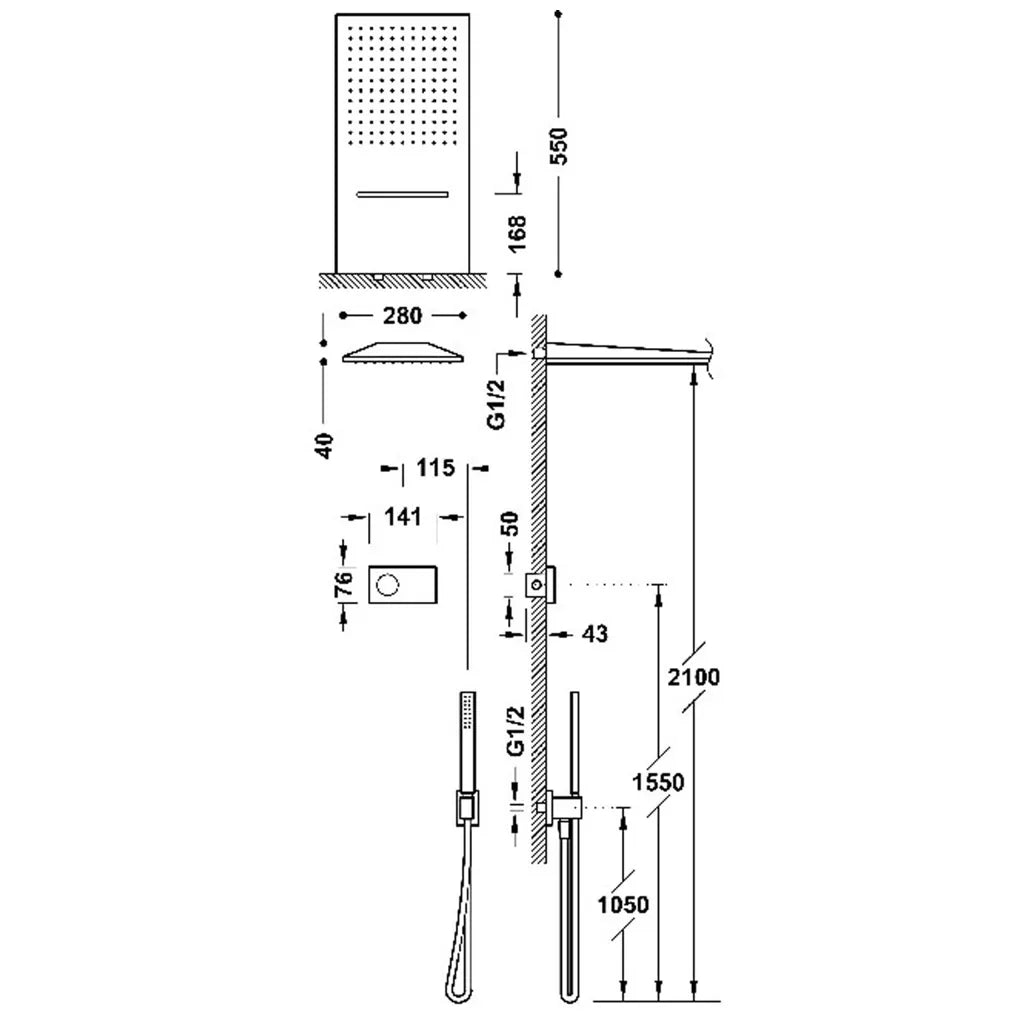 Kit de grifo termostático electrónico empotrado con 3 vías para bañera y ducha acabado negro mate Shower Tres 1