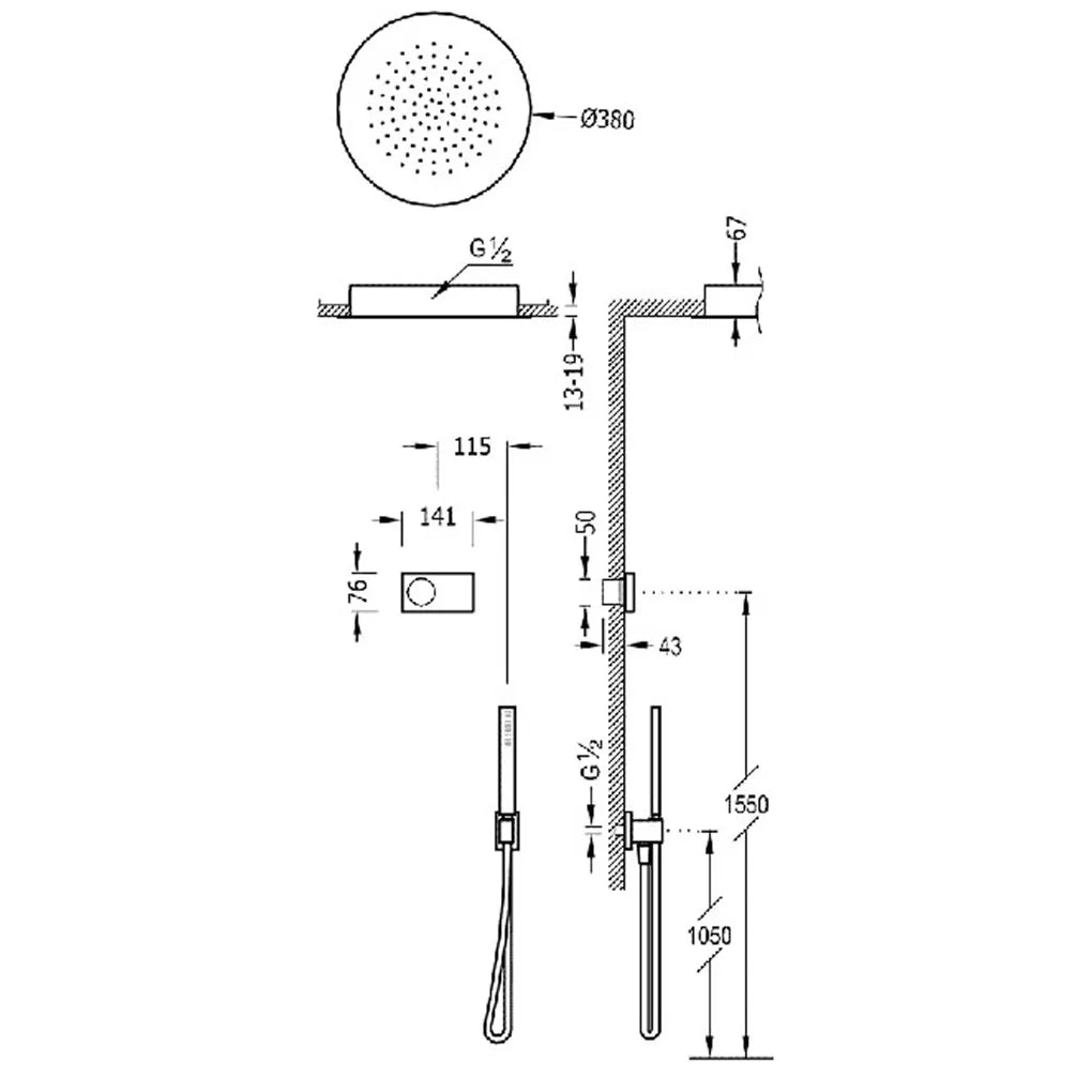 Kit de grifo termostático electrónico empotrado con doble vía para ducha acabado negro mate Shower Tres 1
