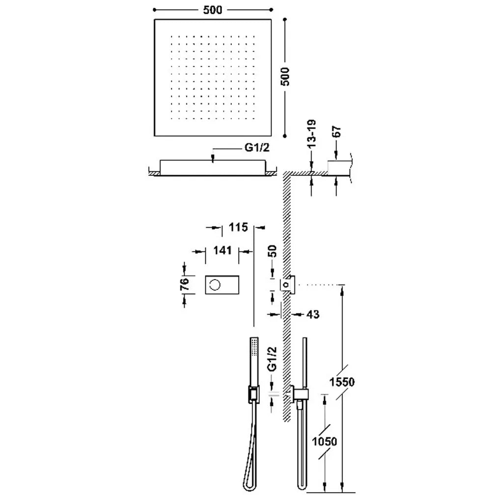 Kit de grifo termostático electrónico para ducha con dos vías acabado negro mate Shower Tres 1