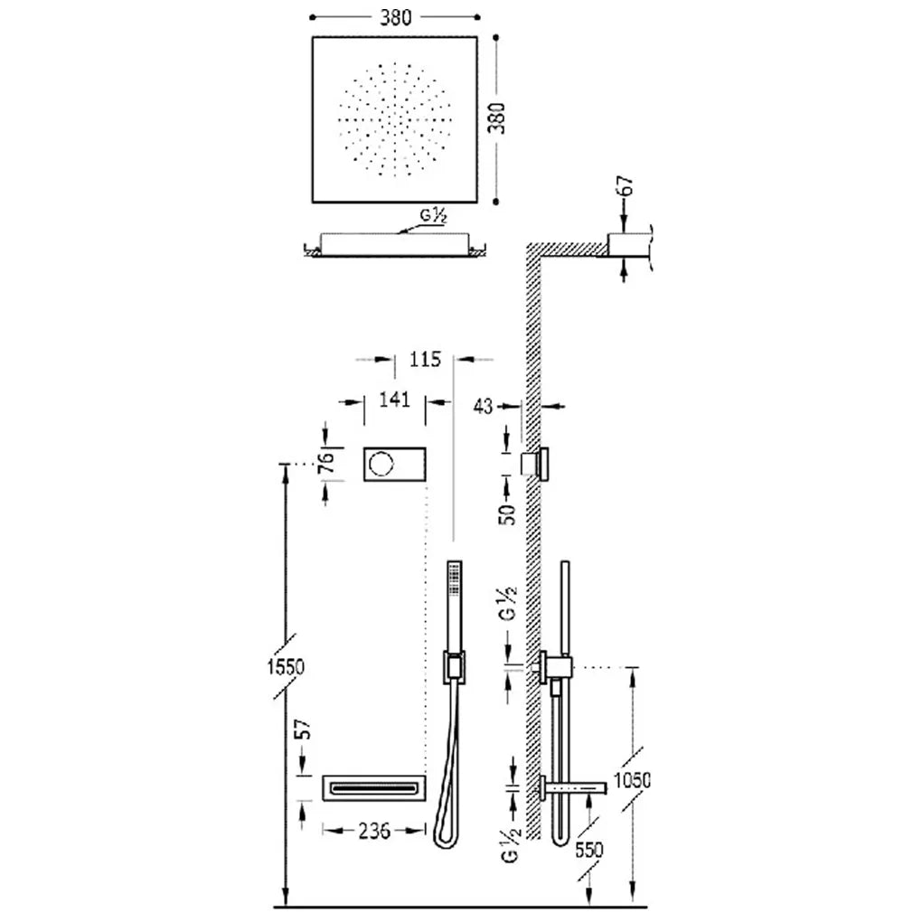 Kit de grifo termostático electrónico y empotrado para bañera y ducha con acabado negro mate Shower Tres 1