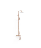 Kit de grifo termostático mural con ducha de mano y telescópica en acabado oro rosa mate Study Exclusive TRES