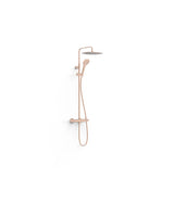 Kit de grifo termostático mural de dos vías con ducha de mano y telescópica orientable oro rosa mate Over Wall TRES
