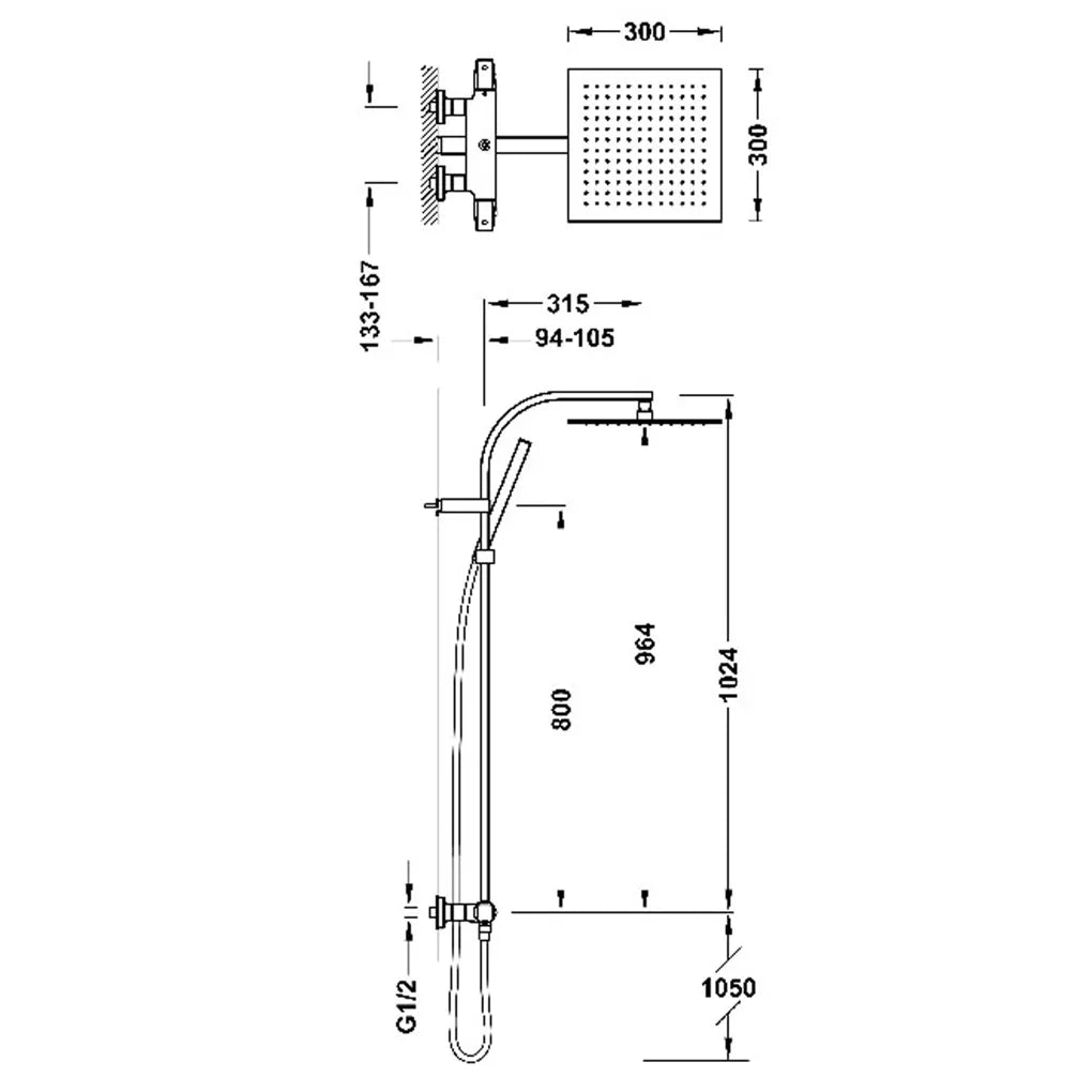 Kit de grifo termostático mural de vías rociador orientable y ducha de mano acabado Oro rosa mate Project TRES 1