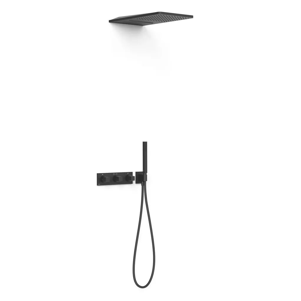Kit de rociador de ducha con teleducha y grifo termostático de varias vías acabado negro mate B-SYSTEM TRES 0