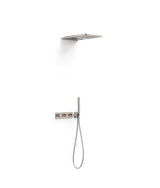 Kit de rociador de ducha rectangular con grifo termostático y teleducha de tres vías acabado acero B-SYSTEM TRES