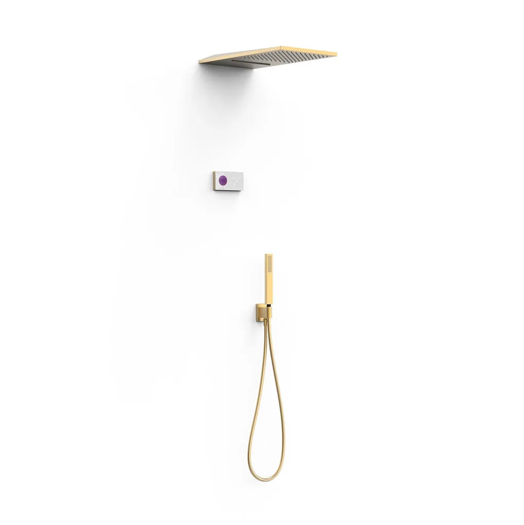 Kit de rociador de ducha teleducha y grifo termostático electrónico acabado oro mate SHOWER TECHNOLOGY TRES 0