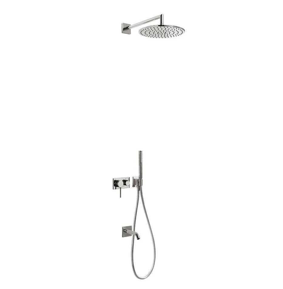 Kit ducha con grifo monomando para empotrar en pared con acabado en acero TRES 0