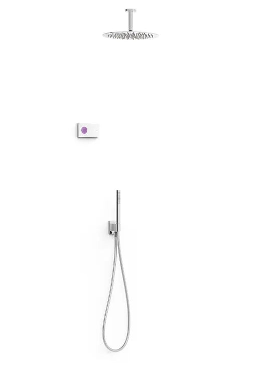 Kit para ducha en cromado con panel termostático y electrónico Shower Technology Blue Edition Tres 0