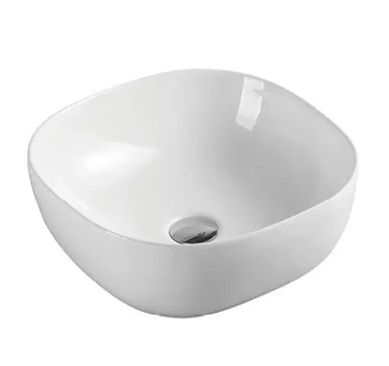 Lavabo sobreencimera blanco ovalado de cerámica con acabado moderno con interior curvo Polo 41 de Aquore 0