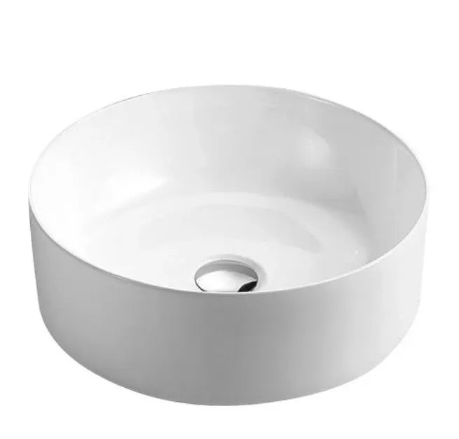 Lavabo sobreencimera blanco redondo de cerámica acabado liso Spin 41 de Aquore 0
