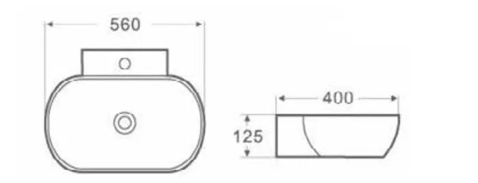 Lavabo sobreencimera ceramico blanco ovalado con orificio para grifería Vento 56 M de Aquore  2