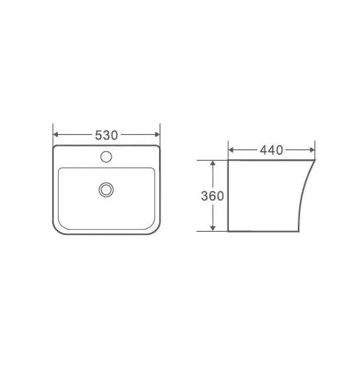 Lavabo suspendido blanco de ceramica con semipedestal curvo con rebosadero Zento 53 de Aquore 3