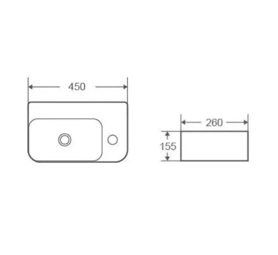 Lavabo suspendido blanco rectangular de cerámica con rebosadero y anclaje a pared Mini 28 R de Aquore 1