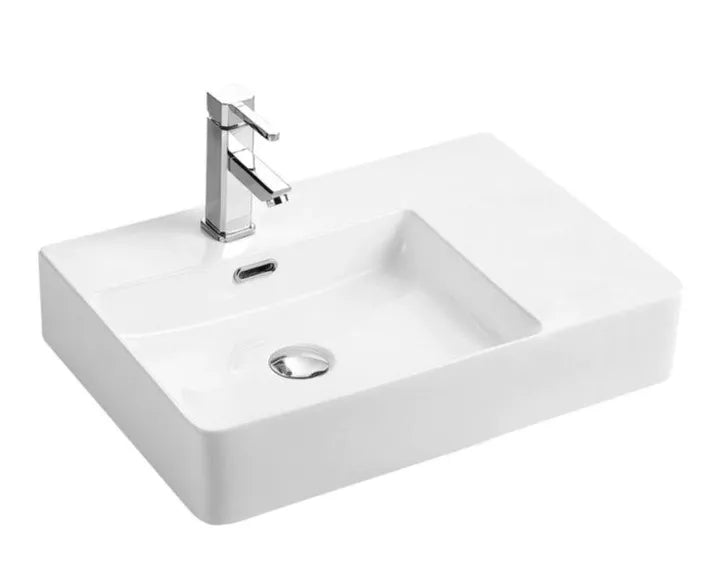 Lavabo suspendido blanco rectangular de cerámica Vento de Aquore 0