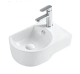 Lavabo suspendido compacto blanco de cerámica con rebosadero y orificio lateral MINI 41 R de Aquore
