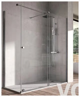 Pare douche dangle avec panneau fixe et porte coulissante en verre trempé avec profilé finition argent brillant VO102 Kassandra