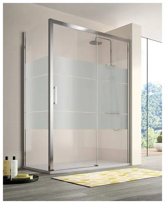 Mampara corredera para baño de 195 cm con cristal templado decorado Clio CU607 Kassandra 1