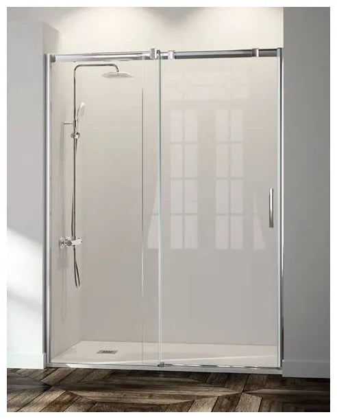 Mampara de ducha corredera con vidrio templado transparente y perfil en plata alto brillo Triana Kassandra 1