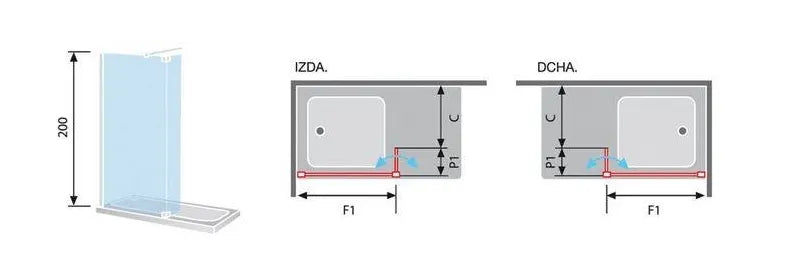 Mampara de ducha de cristal templado con panel fijo y hoja abatible FR423 Kassandra 2