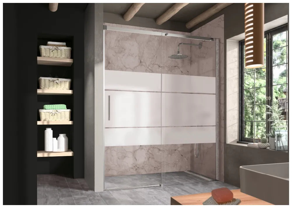 Mampara de ducha decorada para puerta corredera de cristal templado Clio LU102 Kassandra 2