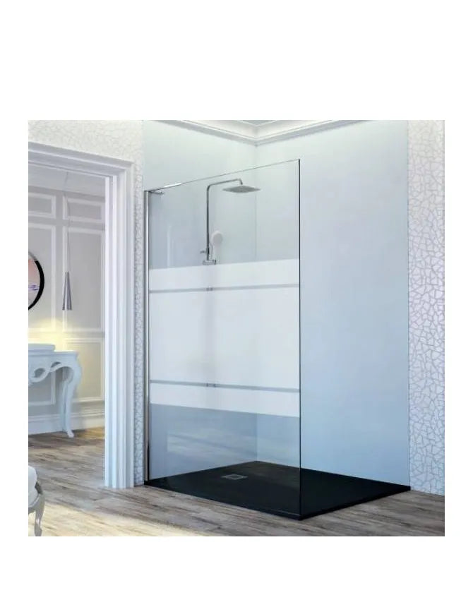 Mampara de ducha panel fijo frontal con vidrio decorado Clio y perfil de plata brillo alto Fresh Kassandra 0