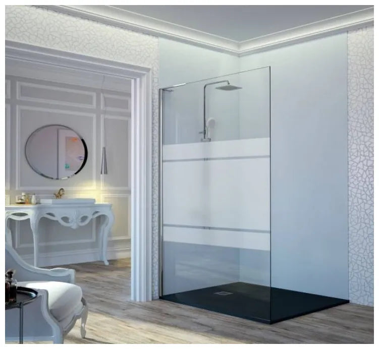 Mampara de ducha panel fijo frontal con vidrio decorado Clio y perfil de plata brillo alto Fresh Kassandra 3