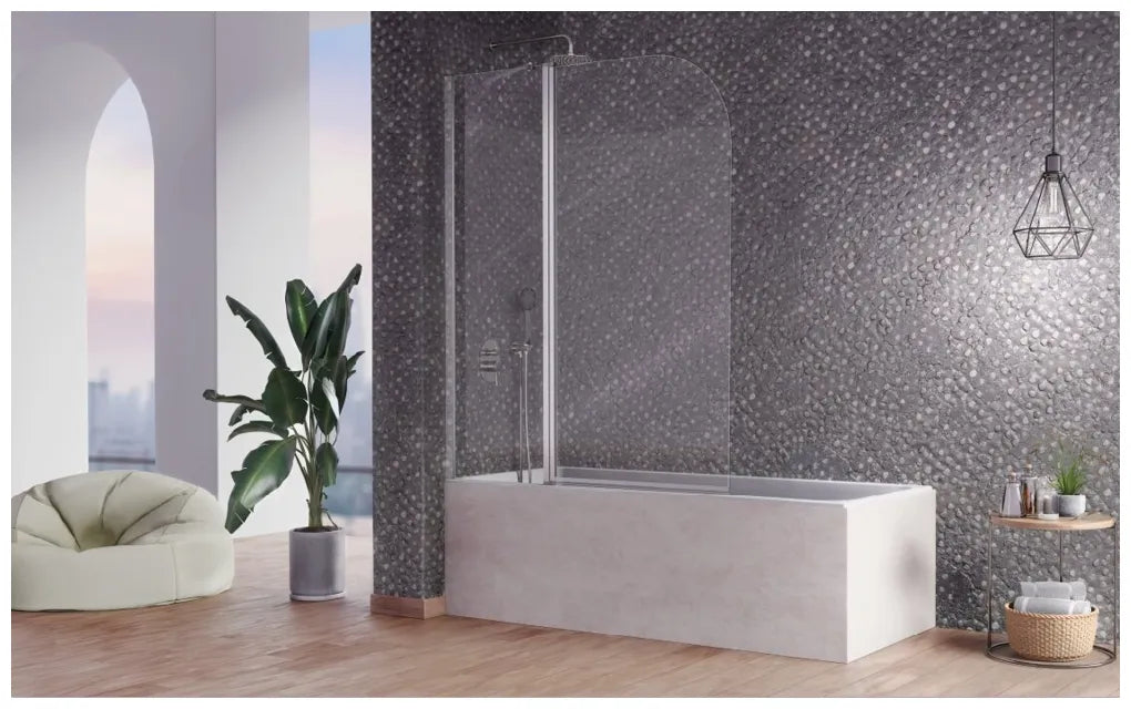 Mampara frontal de bañera con puerta acabado plata brillo Rita Kassandra 1