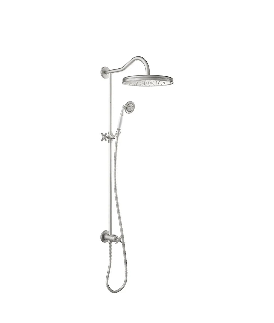 Pack de barra de ducha con toma de agua a pared sin grifo inversor y rociador acabado acero Tres Clasic Tres 0