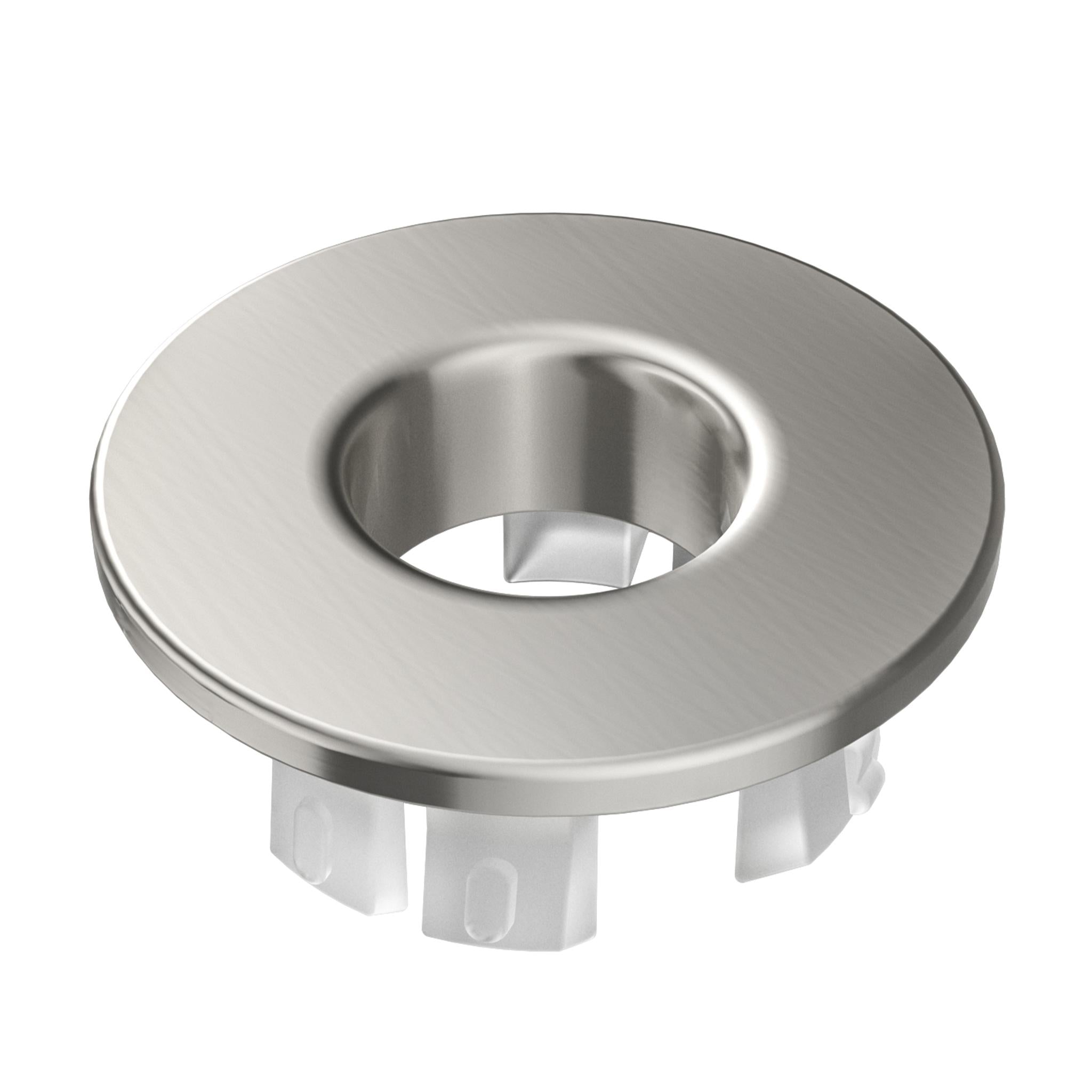 Rebosadero de lavabo embellecedor resistente con acabado acero cepillado ideal para dar un toque elegante y limpio al lavabo de Valaz 0