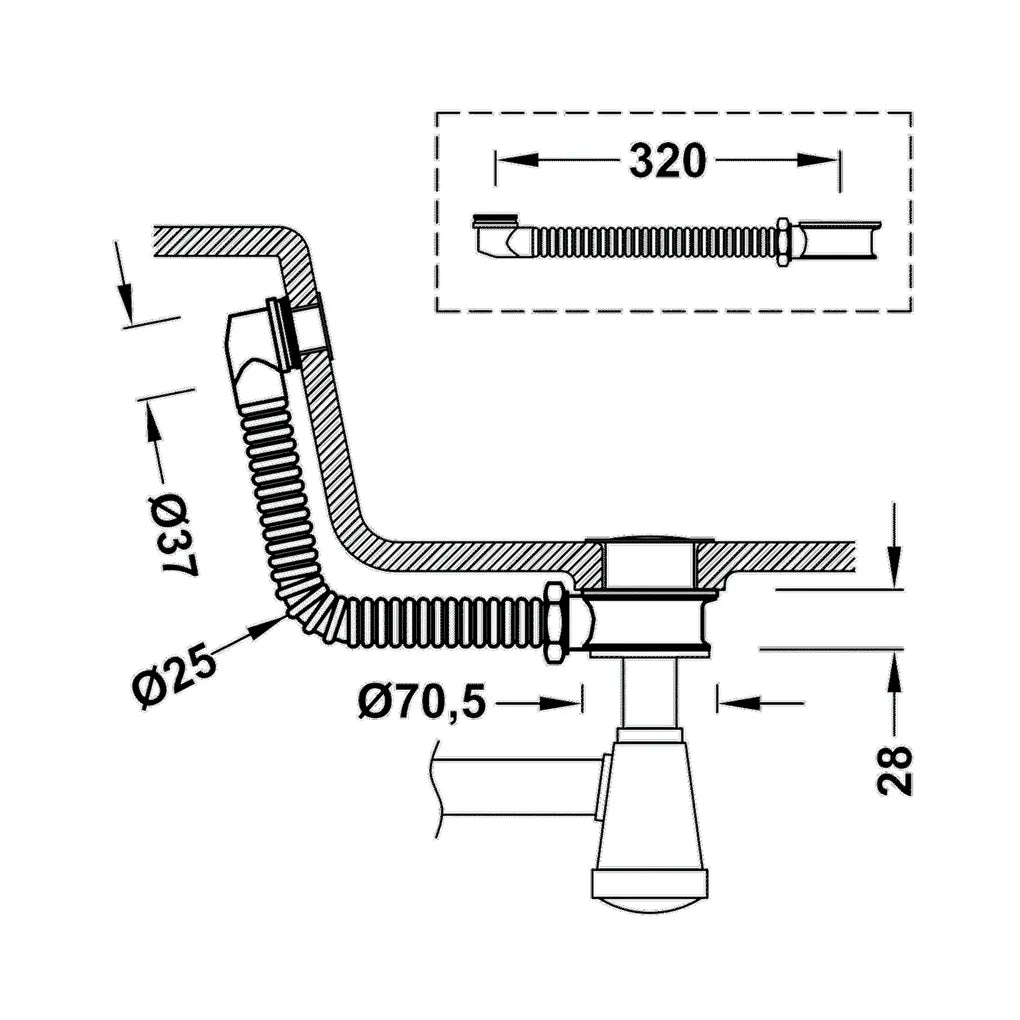 Rebosadero para lavabo con tubo flexible acabado cromado TRES 1