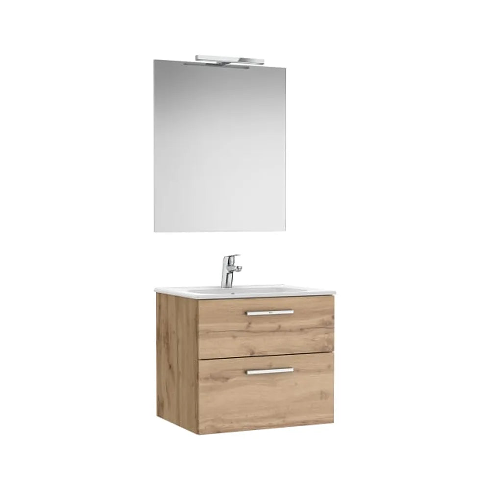 Pack mueble base dos cajones lavabo porcelana espejo aplique LED Starlight nogal Roca - Vista 1