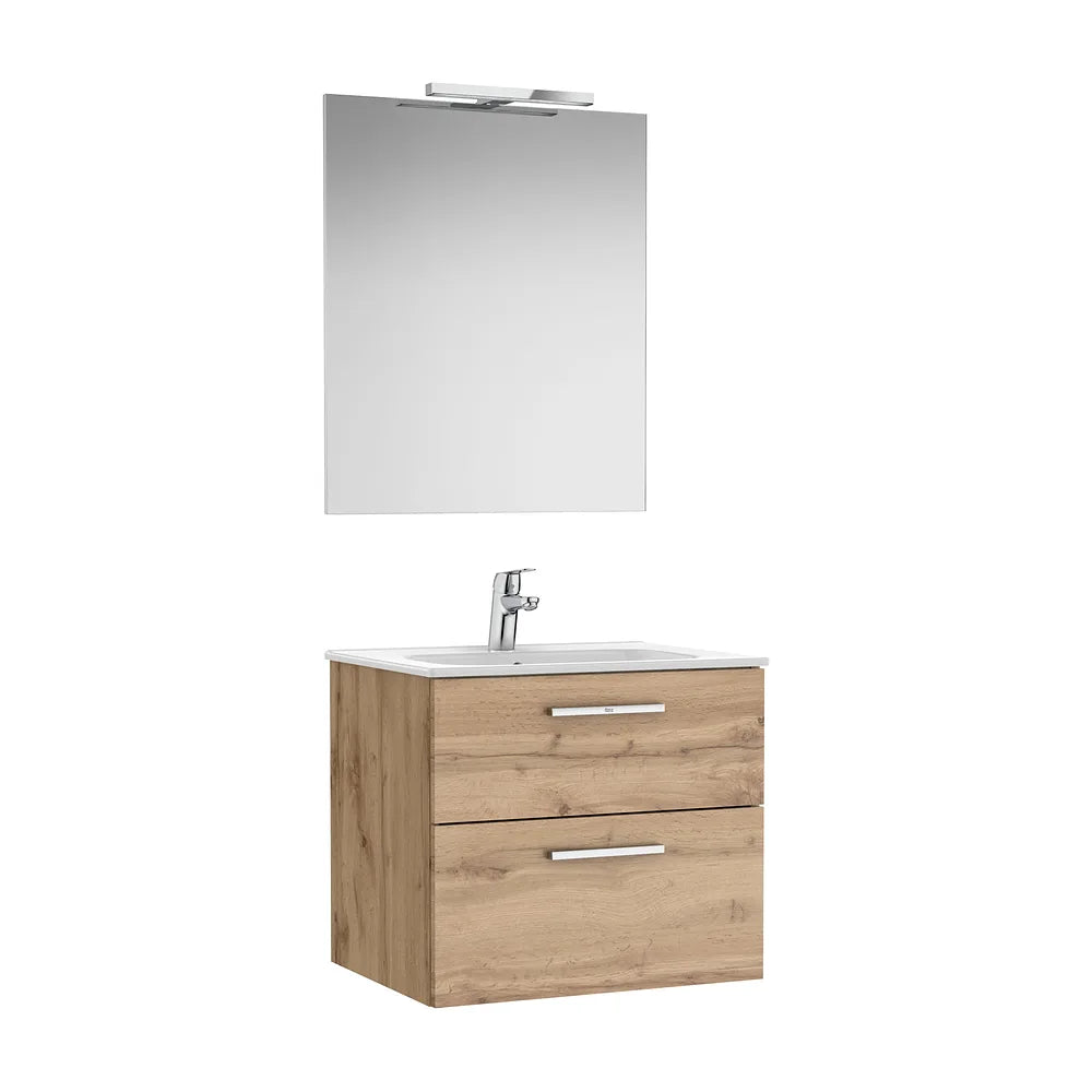 Pack mueble base dos cajones lavabo porcelana espejo aplique LED Starlight nogal Roca - Vista 2