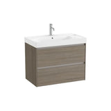 Mueble base suspendido con dos cajones y lavabo cuadrado Fineceramic 80x46x64 cm Roca