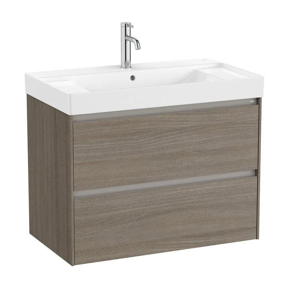 Mueble base suspendido con dos cajones y lavabo cuadrado Fineceramic 80x46x64 cm Roca - Vista 2