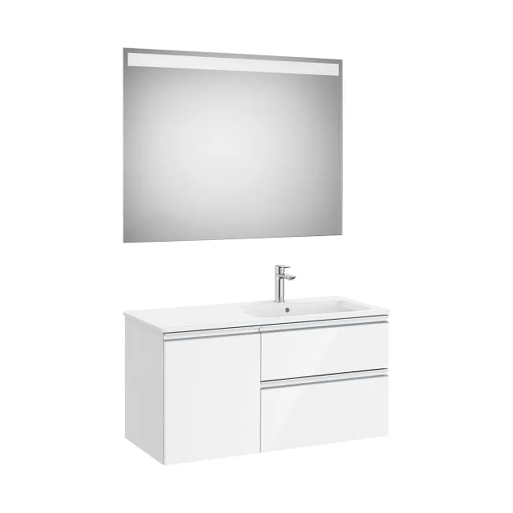 Mueble base asimétrico dos cajones una puerta lavabo derecha espejo LED 100x46x53 cm Roca - Vista 1