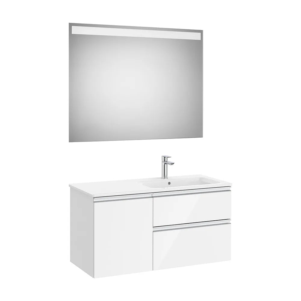 Mueble base asimétrico dos cajones una puerta lavabo derecha espejo LED 100x46x53 cm Roca - Vista 2