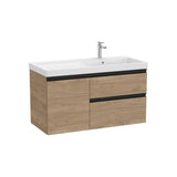 Mueble base asimétrico dos cajones una puerta lavabo plus derecha nogal 100x46x57 cm Roca