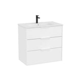 Mueble base suspendido con tres cajones y lavabo de porcelana blanco mate Roca