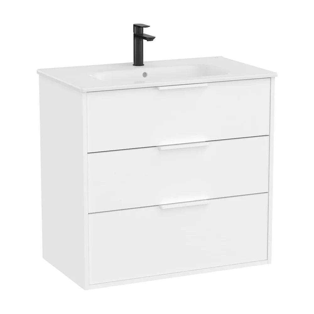 Mueble base suspendido con tres cajones y lavabo de porcelana blanco mate Roca - Vista 2