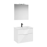 Pack mueble base compacto dos cajones lavabo porcelana espejo aplique led Starlight Roca