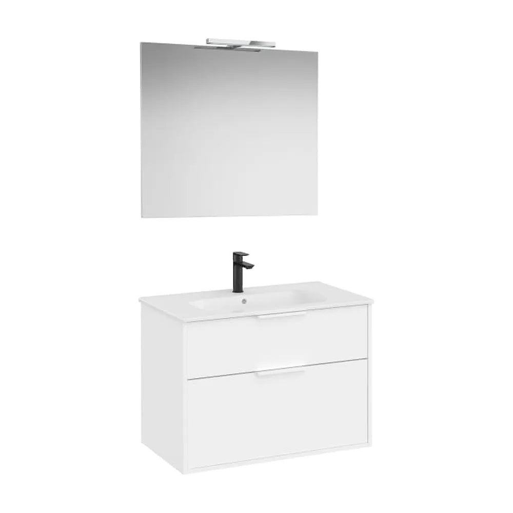 Pack mueble base compacto dos cajones lavabo porcelana espejo led aplique Starlight Roca - Vista 1